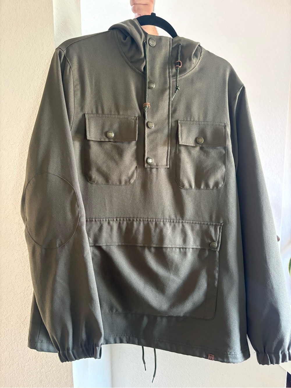 Men's Olive Green Zip-Up Hooded Anorak Pullover